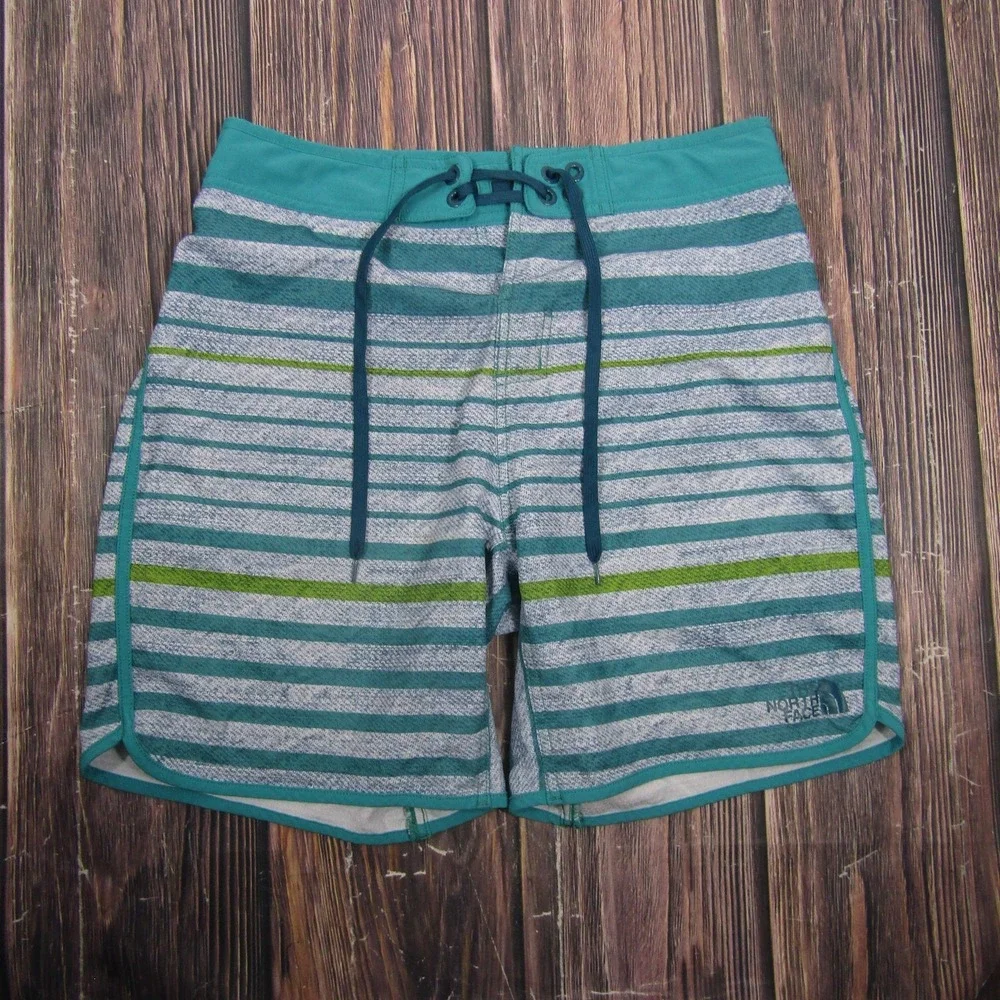 The North Face Swim Shorts Mens 32 Blue Striped Mesh Lined Quick Dry Trunks